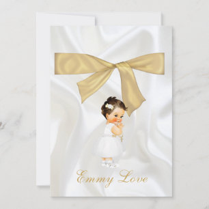 Invitation Baptême de bébé fille Christening Croix d'or Merci