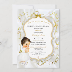 Invitation Baptême de bébé fille Communion Croix en or