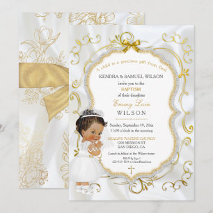 Invitation Baptême de bébé fille Communion Croix en or