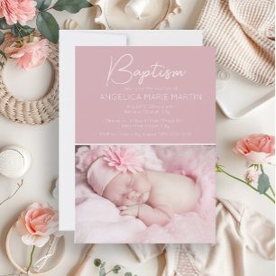 Invitation Baptême de bébé fille rose poudré photo
