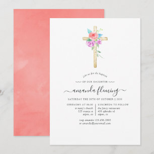 Invitation Baptême de bébé floral aquarelle pastel
