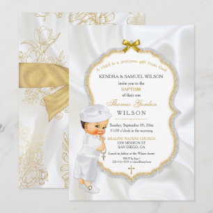 Invitation Baptême de bébé garçon croix en or