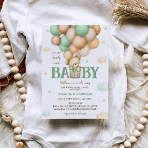 Invitation Baptême de bébé Montgolfière Ours Vert