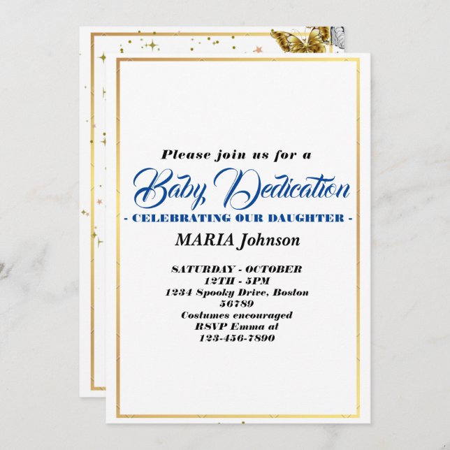 Invitation Baptême de bébé papillon garçon aquarelle  (Devant / Derrière)