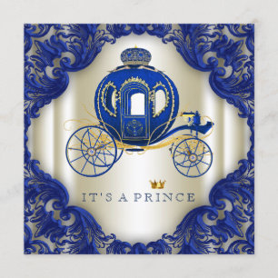 Invitation Baptême de bébé prince au bleu royal et or