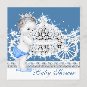 Invitation Baptême de bébé prince élégant bleu et gris