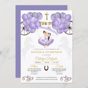 Invitation Baptême de bébé violet et or Charra robe Ballons B