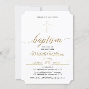 Invitation Baptême de calligraphie couleur or