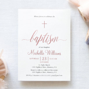Invitation Baptême de calligraphie de couleur or rose