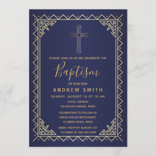 Invitation Baptême De Calligraphie Vintage De L'Or Et De La M