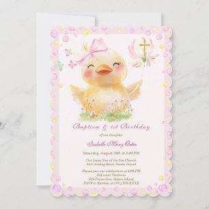 Invitation Baptême de canard en caoutchouc rose et anniversai