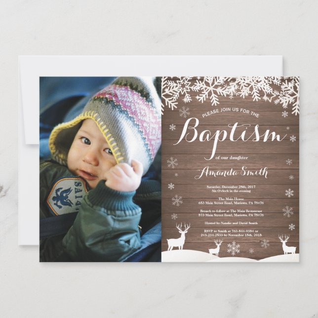 Invitation Baptême de cerfs d'hiver rustique (Devant)