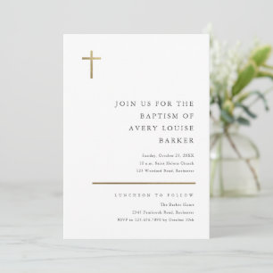 Invitation Baptême de Croix d'or minimal moderne