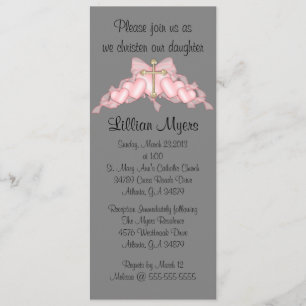 Invitation Baptême de croix rose chic