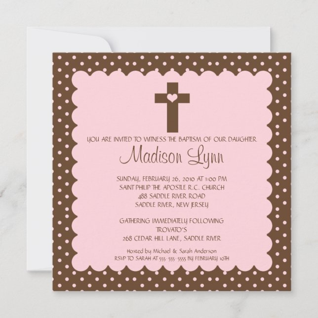 Invitation Baptême de fille Brown et rose (Devant)