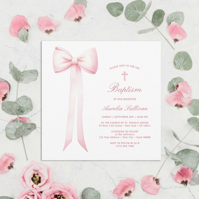 Invitation Baptême de fille de garçon rose (Créateur téléchargé)