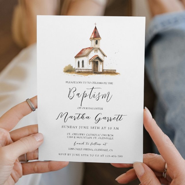 Invitation Baptême De Fille De L'Église Simple Et Élégante (Créateur téléchargé)