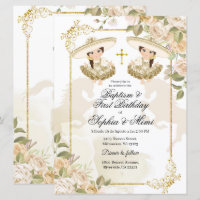 Baptême de fille jumelle mexicaine blanche et or