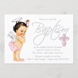 Invitation Baptême de fille rose Gris Angel