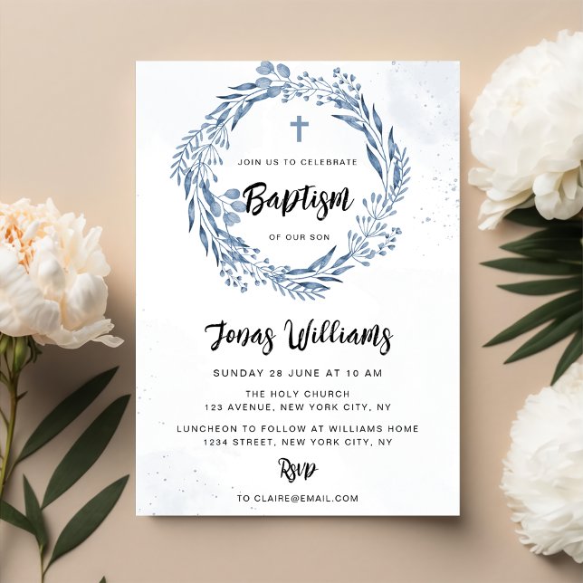 Invitation Baptême de fleurs bleues (Créateur téléchargé)
