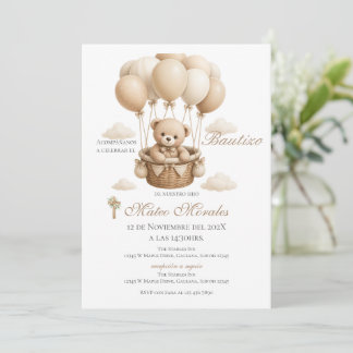 Invitation Baptême de garçon avec un ours en peluche et des b