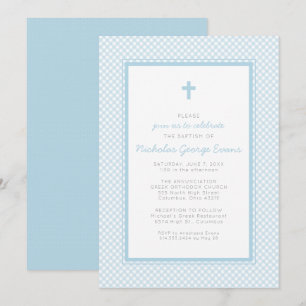 Invitation Baptême de garçon bleu gingham