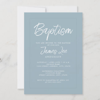 Invitation Baptême de garçon bleu poussiéreux moderne