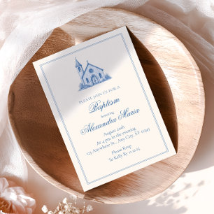 Invitation Baptême de garçon dans la chapelle bleu poudre
