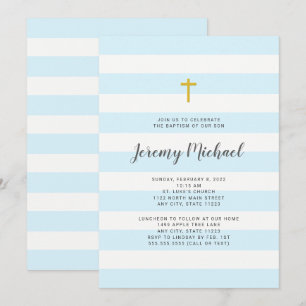 Invitation Baptême de garçon de rayure bleue ou premier