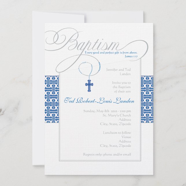 Invitation Baptême de Garçon| Marine (Devant)