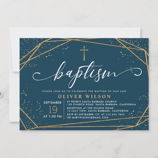 Invitation Baptême de Garçons de l'Elégant Gold &  (Devant)
