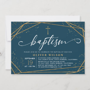 Invitation Baptême de Garçons de l'Elégant Gold & 