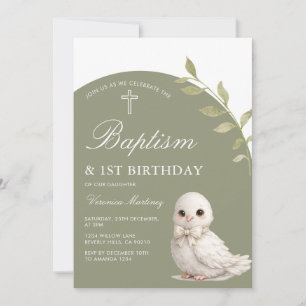 Invitation Baptême de la colombe mignonne & 1er anniversaire