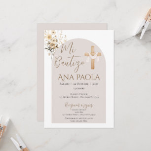 Invitation Baptême de la fille Boho avec un ours dans les nua