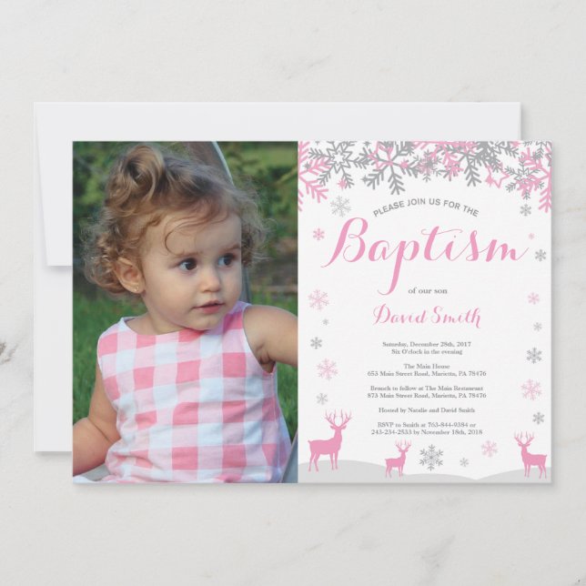 Invitation Baptême de la fille de cerfs d'hiver (Devant)