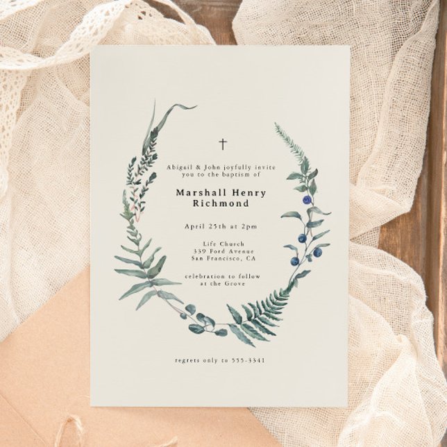 Invitation Baptême de la forêt de fougères des bois (Créateur téléchargé)
