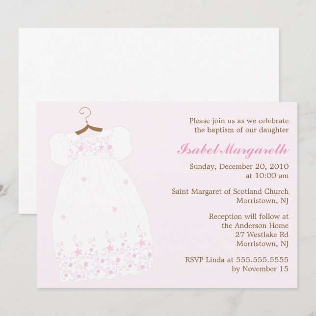 Invitation Baptême de la petite fille Christening Gown Baby G (Devant / Derrière)