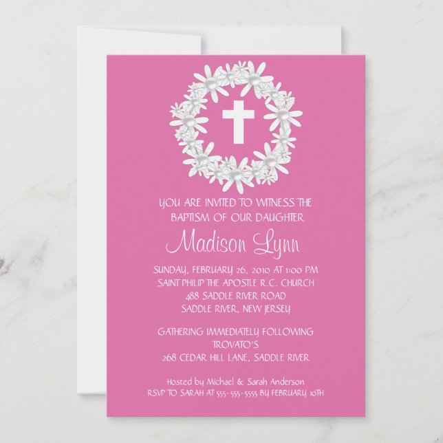 Invitation Baptême de la petite fille de la couronne croisée (Devant)