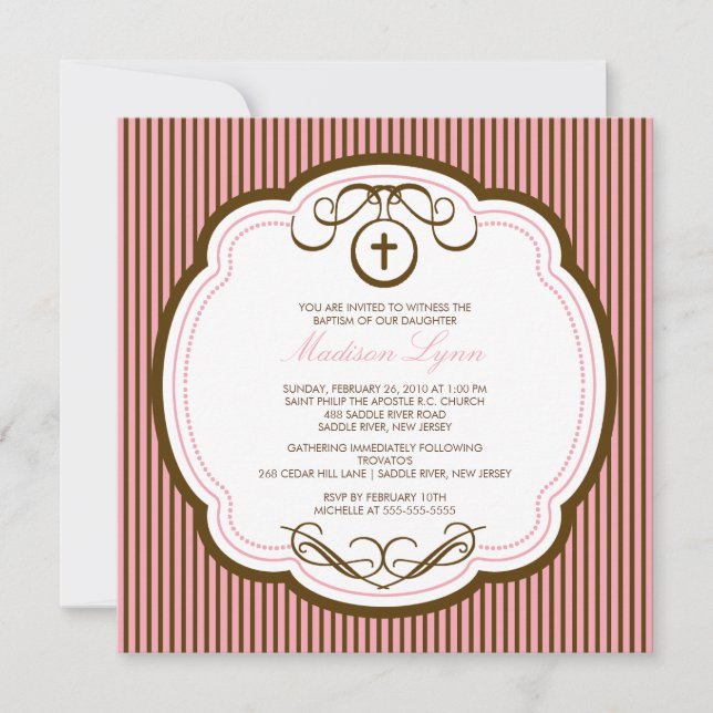 Invitation Baptême de la petite fille rose douce (Devant)