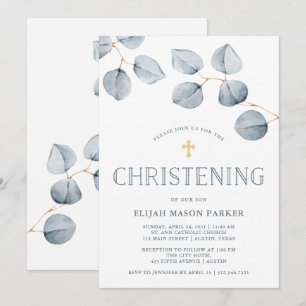 Invitation Baptême de la simplicité d'eucalyptus avec la