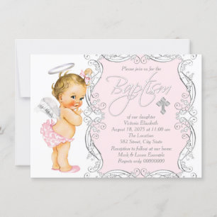 Invitation Baptême de l'Ange rose