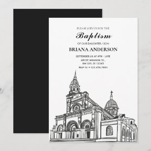 Invitation Baptême de l'Église noire et blanche