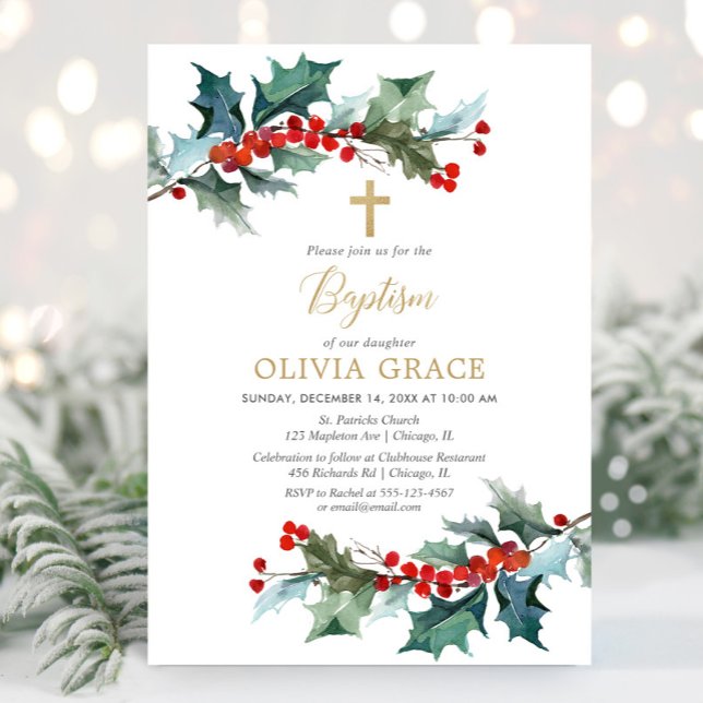 Invitation Baptême de Noël en or rouge (Créateur téléchargé)