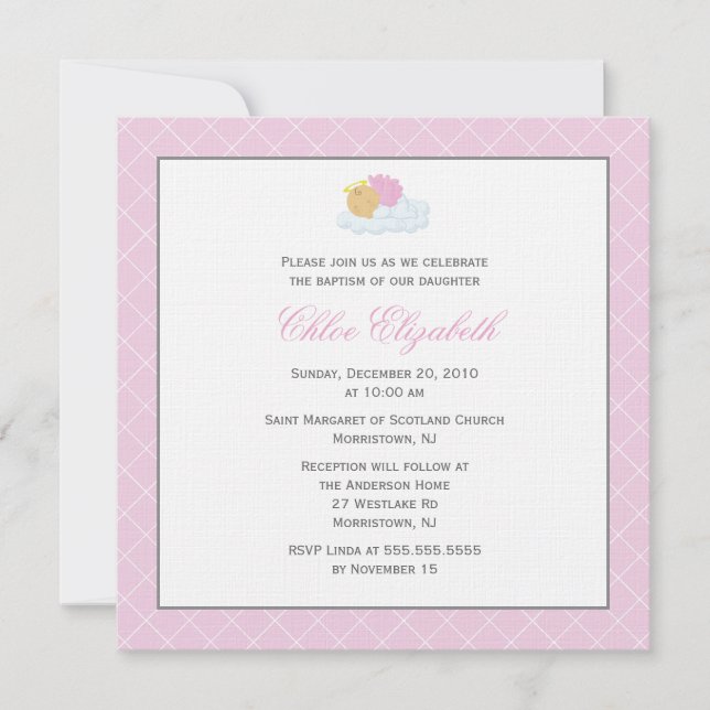 Invitation Baptême de petite fille douce (Devant)
