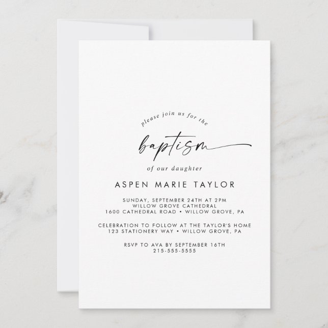 Invitation Baptême De Script Moderne (Devant)