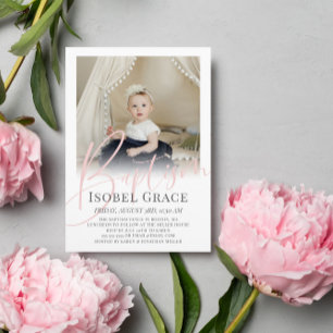 Invitation Baptême de script rose vif
