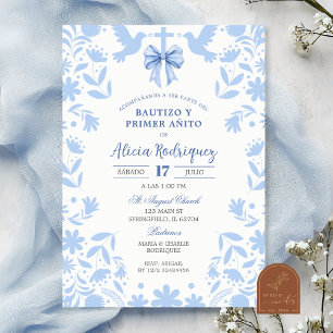 Invitation Baptême de Talavera Mexicaine Coquette Bleue