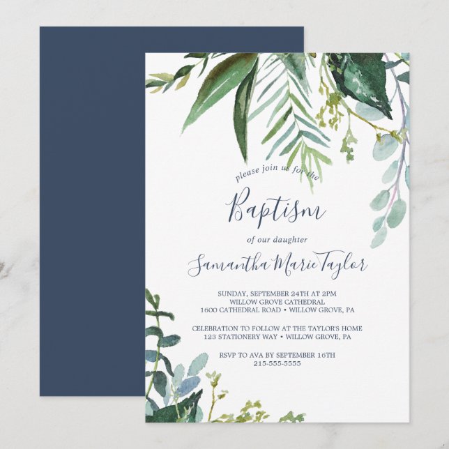 Invitation Baptême de verdure estivale (Devant / Derrière)