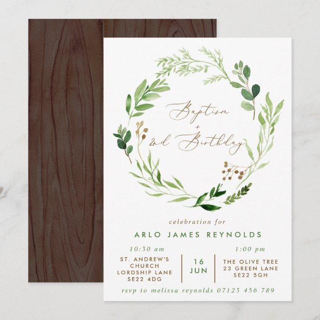 Invitation Baptême de verdure et 2e anniversaire (Devant / Derrière)