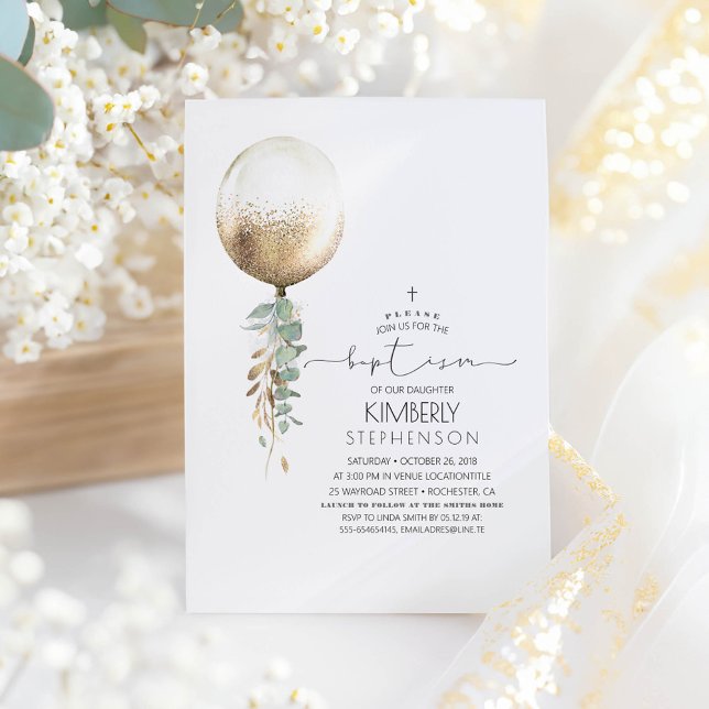 Invitation Baptême de verdure et de Parties scintillant d'or  (Greenery Baptism Invitation)